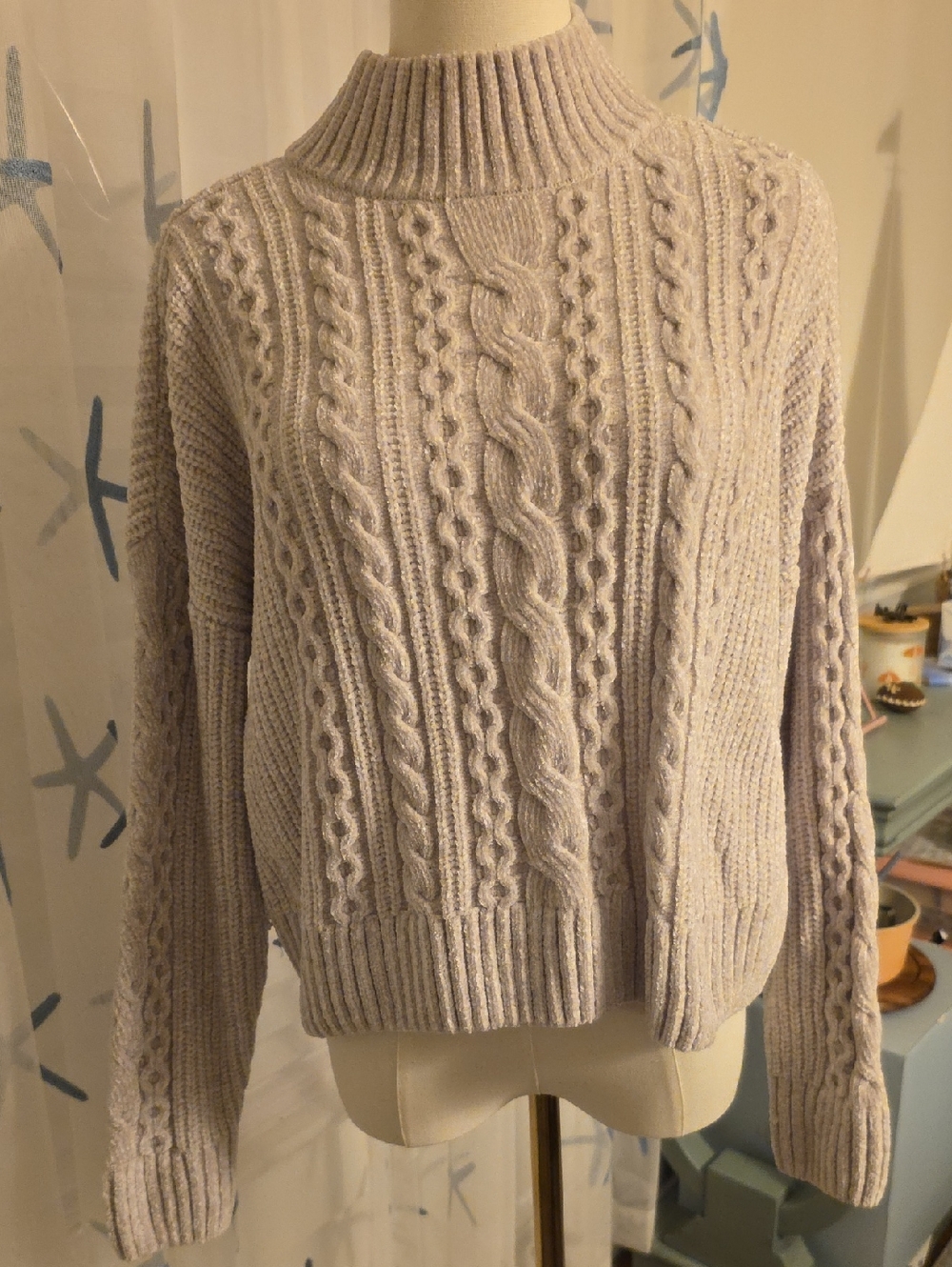 Rachel Zoe Light Gray Cable Knit Cowl Sweater